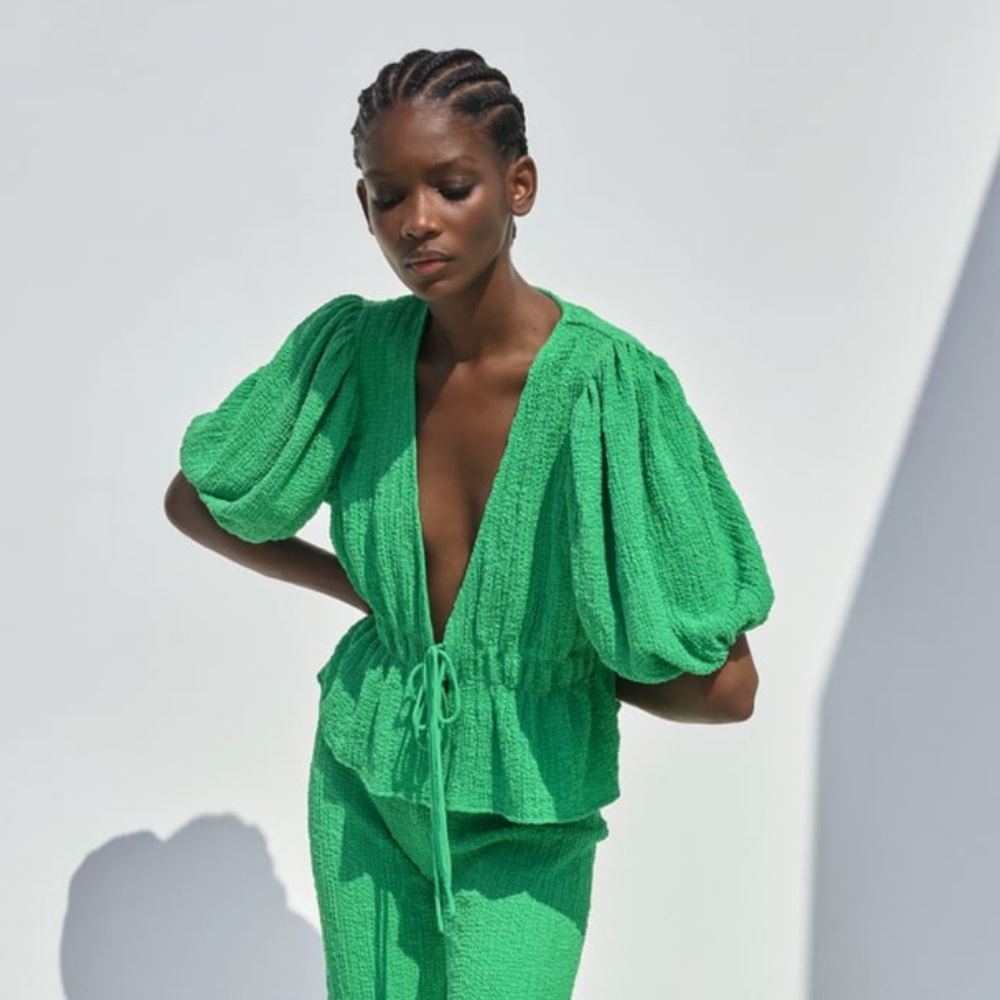Zara voluminous textured top, Green, Size S